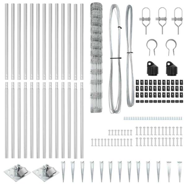 Feldzaun 1,4 x 25 m verzinkter Stahl, Zaunpfosten mit Spitze 13 Stück Ø32 mm 160 cm verzinkter Stahl