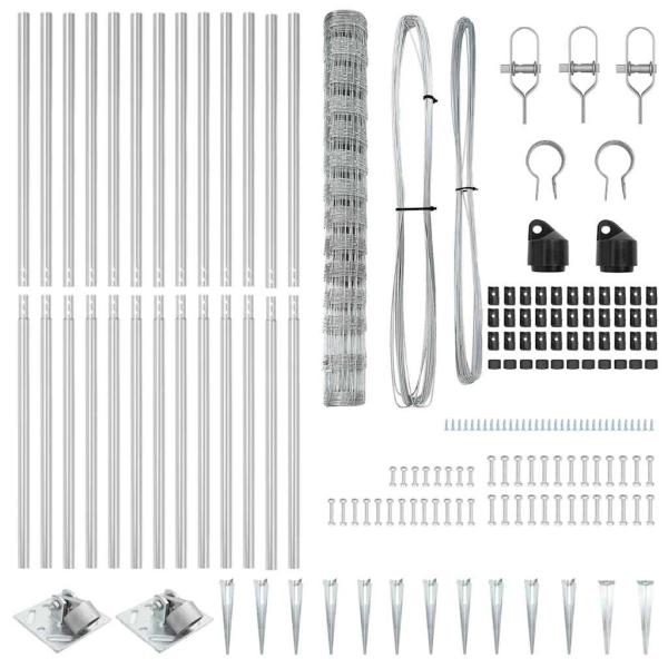 Feldzaun 1,4x25 m Verzinkter Stahl, Zaunpfosten mit Spitze 13 Stück Ø32 mm 160 cm Verzinkter Stahl