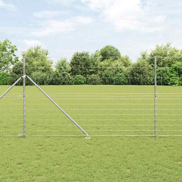 ARDEBO.de - Feldzaun 1.5x25 m feuerverzinkter Stahl, Zaunpfosten mit Spike 13 Stück Ø32 mm 170 cm feuerverzinkter Stahl