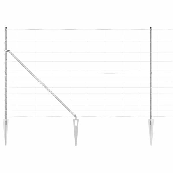 Feldzaun 1.5x25 m feuerverzinkter Stahl, Zaunpfosten mit Spike 13 Stück Ø32 mm 170 cm feuerverzinkter Stahl