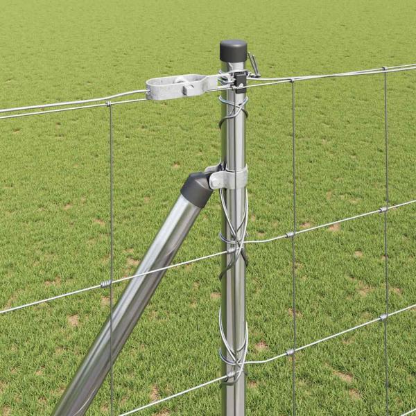 Feldzaun 1,6 x 25 m Verzinkter Stahl, Zaunpfosten mit Spike 13 Stück Ø32 mm 180 cm Verzinkter Stahl