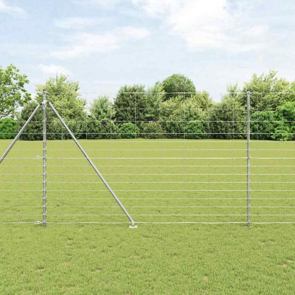 ARDEBO.de - Feldzaun 1.6x25 m verzinkter Stahl, Zaunpfosten mit Spike 13 Stück Ø32 mm 180 cm verzinkter Stahl