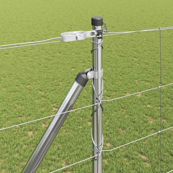 Feldzaun 1.6x25 m verzinkter Stahl, Zaunpfosten mit Spike 13 Stück Ø32 mm 180 cm verzinkter Stahl