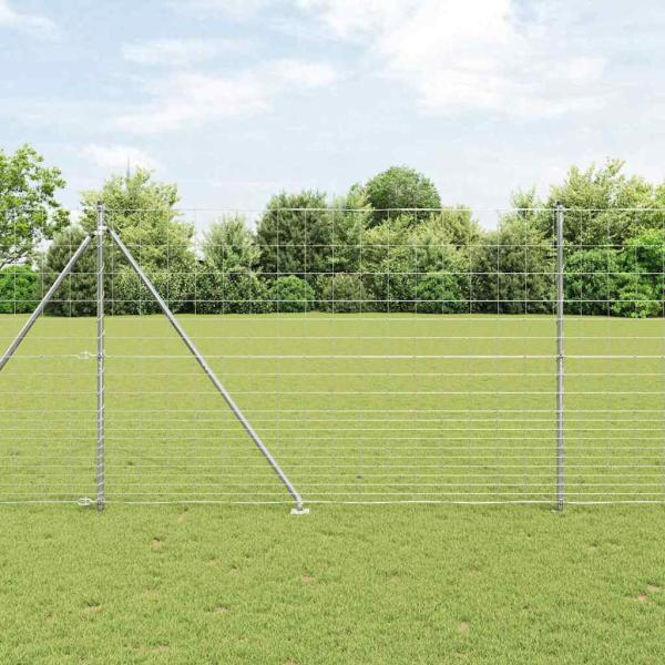 ARDEBO.de - Field Fence 1.6x25 m Verzinkter Stahl, Zaunpfosten mit Spike 13 Stück Ø32 mm 180 cm Verzinkter Stahl