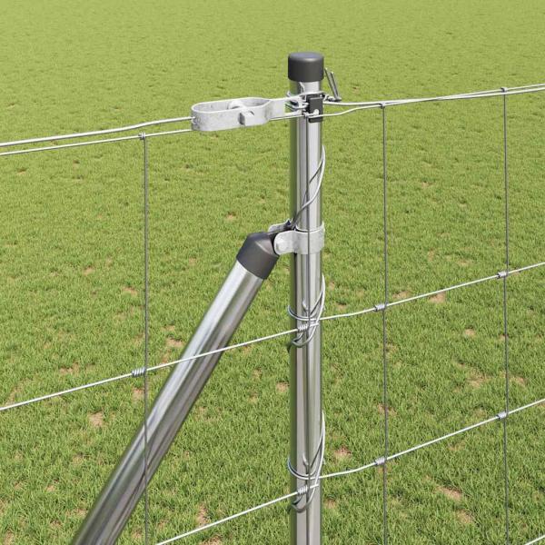 Field Fence 1.6x25 m Verzinkter Stahl, Zaunpfosten mit Spike 13 Stück Ø32 mm 180 cm Verzinkter Stahl