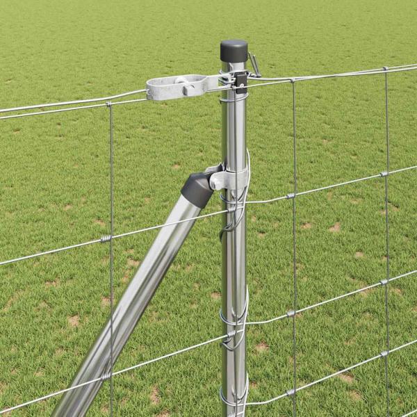 Feldzaun 1,6x25 m Verzinkter Stahl, Zaunpfosten mit Spike 13 Stück Ø32 mm 180 cm Verzinkter Stahl