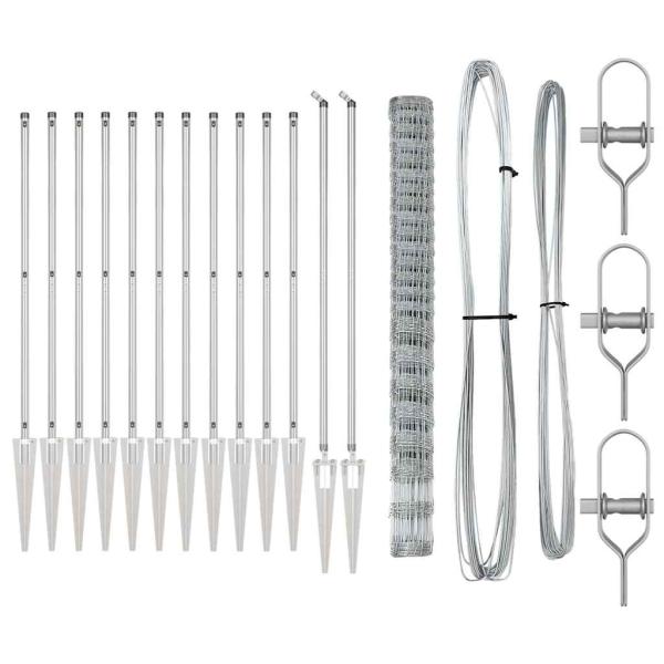 Feldzaun 1,6x25 m Verzinkter Stahl, Zaunpfosten mit Spike 13 Stück Ø32 mm 180 cm Verzinkter Stahl