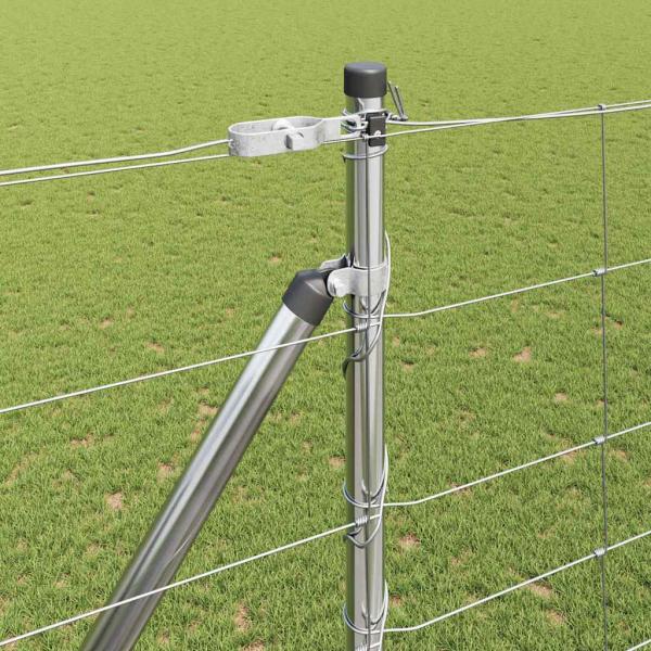 Feldzaun 1,6x25 m verzinkter Stahl, Zaunpfosten mit Erdspieß 13 Stück Ø32 mm 180 cm verzinkter Stahl