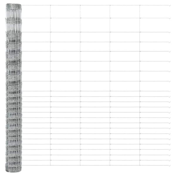 Feldzaun 1,6x25 m verzinkter Stahl, Zaunpfosten mit Erdspieß 13 Stück Ø32 mm 180 cm verzinkter Stahl