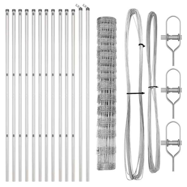 Feldzaun 0,8x50 m Galvanisierter Stahl, Zaunpfosten mit Spitze 13 Stück Ø32 mm 100 cm Galvanisierter Stahl