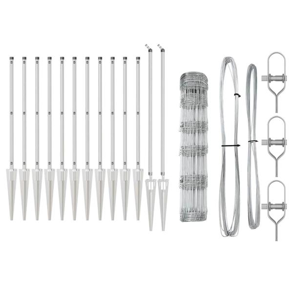 Feldzaun 0.8x50 m verzinkter Stahl, Zaunpfosten mit Spitze 13 Stück Ø32 mm 100 cm verzinkter Stahl