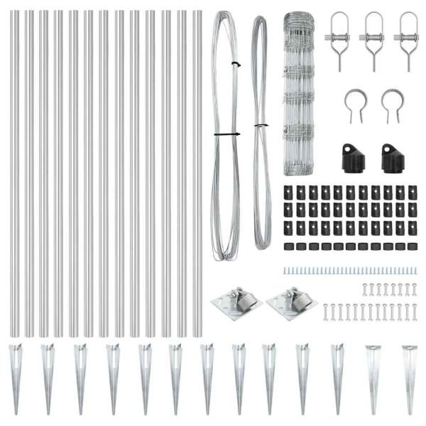 Feldzaun 0.8x50 m verzinkter Stahl, Zaunpfosten mit Spitze 13 Stück Ø32 mm 100 cm verzinkter Stahl