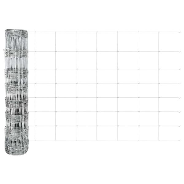 Feldzaun 0,8 x 50 m aus verzinktem Stahl, Zaunpfosten mit Spike 13 Stück Ø32 mm 100 cm aus verzinktem Stahl