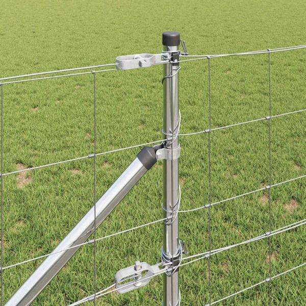 Feldzaun 0,8 x 50 m aus verzinktem Stahl, Zaunpfosten mit Spike 13 Stück Ø32 mm 100 cm aus verzinktem Stahl