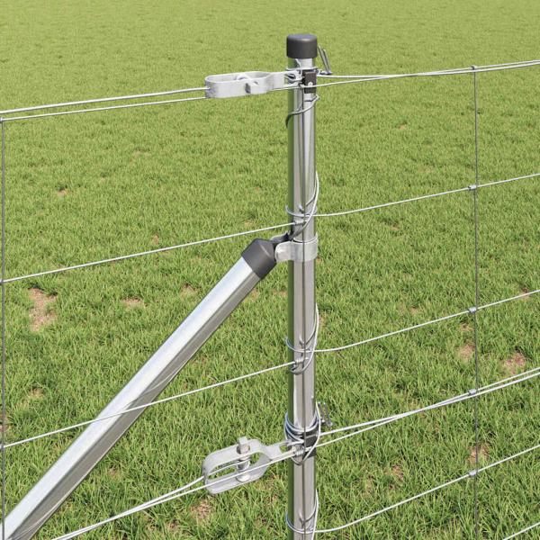 Field Fence 0,8x50 m Verzinkter Stahl, Zaunpfosten mit Spike 13 Stück Ø32 mm 100 cm Verzinkter Stahl