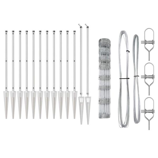 Feldzaun 1x50 m verzinkter Stahl, Zaunpfosten mit Spike 13 Stück Ø32 mm 120 cm verzinkter Stahl