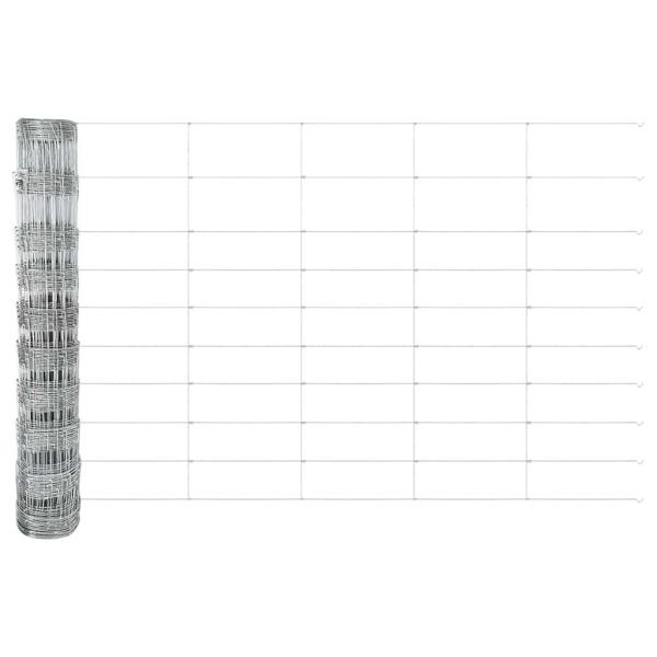 Feldzaun 1x50 m Verzinkter Stahl, Zaunpfosten mit Spike 13 Stück Ø32 mm 120 cm Verzinkter Stahl