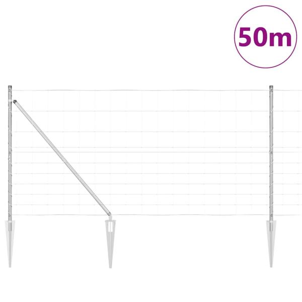 Feldzaun 1.2x50 m verzinkter Stahl, Zaunpfosten mit Spike 13 Stück Ø32 mm 140 cm verzinkter Stahl