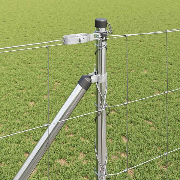 Feldzaun 1.2x50 m verzinkter Stahl, Zaunpfosten mit Spike 13 Stück Ø32 mm 140 cm verzinkter Stahl