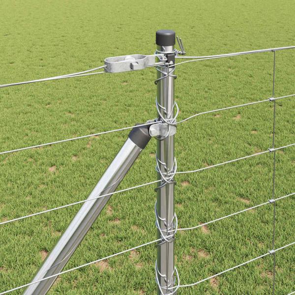 Feldzaun 1,2x50 m verzinkter Stahl, Zaunpfosten mit Spike 13 Stück Ø32 mm 140 cm verzinkter Stahl