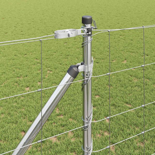 Feldzaun 1,2x50 m verzinkter Stahl, Zaunpfosten mit Spike 13 Stück Ø32 mm 140 cm verzinkter Stahl