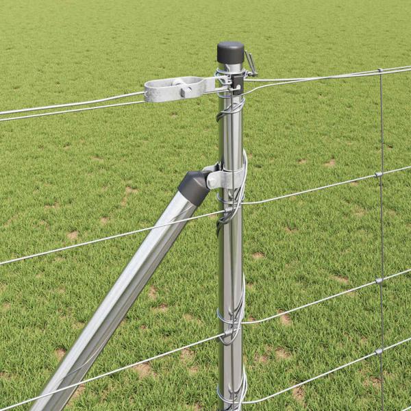 Feldzaun 1,2x50 m verzinkter Stahl, Zaunpfosten mit Spike 13 Stk Ø32 mm 140 cm verzinkter Stahl