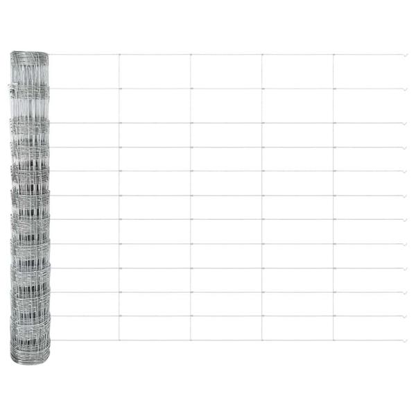 Feldzaun 1,2x50 m verzinkter Stahl, Zaunpfosten mit Spike 13 Stk Ø32 mm 140 cm verzinkter Stahl