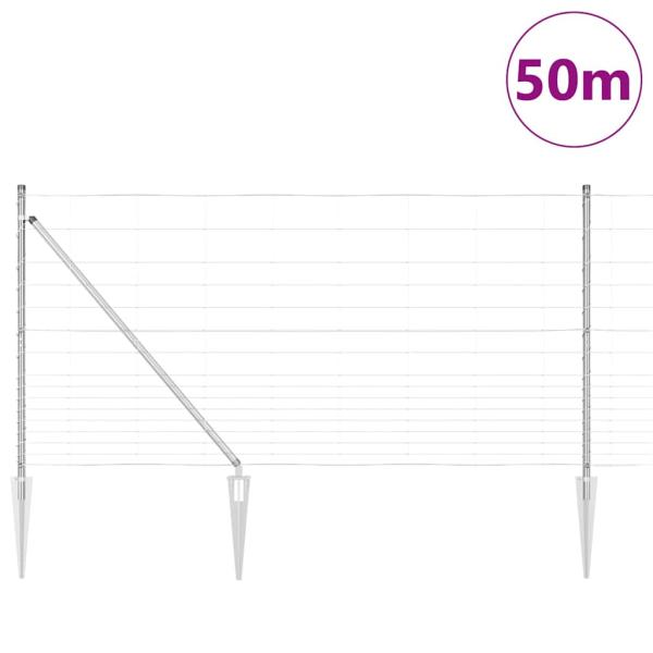 Feldzaun 1,2x50 m Verzinkter Stahl, Zaunpfosten mit Spike 13 Stück Ø32 mm 140 cm Verzinkter Stahl