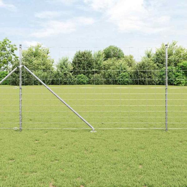 ARDEBO.de - Feldzaun 1,4x50 m verzinkter Stahl, Zaunpfosten mit Spike 13 Stück Ø32 mm 160 cm verzinkter Stahl