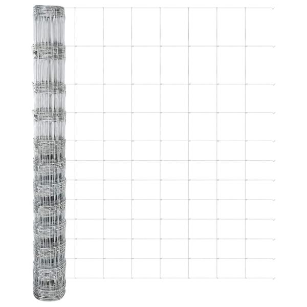 Feldzaun 1,4x50 m verzinkter Stahl, Zaunpfosten mit Spike 13 Stück Ø32 mm 160 cm verzinkter Stahl