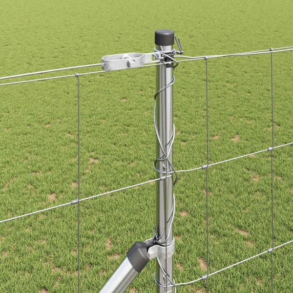 Feldzaun 1,4x50 m verzinkter Stahl, Zaunpfosten mit Spike 13 Stück Ø32 mm 160 cm verzinkter Stahl