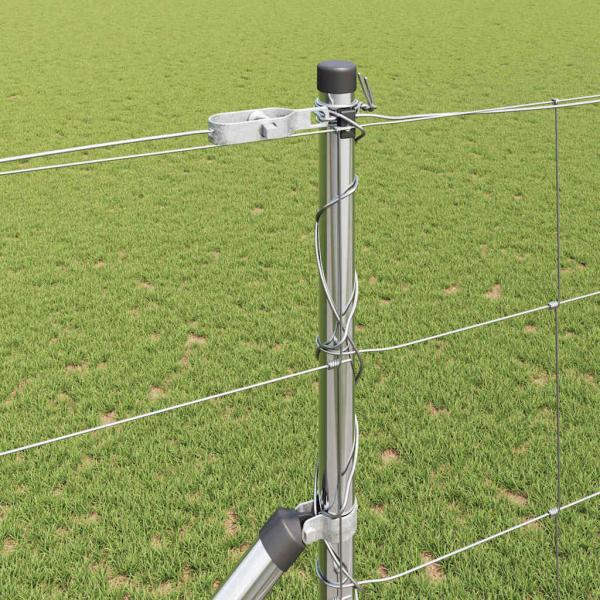 Feldzaun 1,4x50 m Verzinkter Stahl, Zaunpfähle mit Spike 13 Stk Ø32 mm 160 cm Verzinkter Stahl