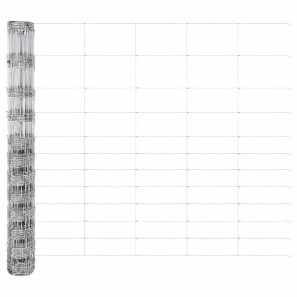 Feldzaun 1,4x50 m Verzinkter Stahl, Zaunpfähle mit Spike 13 Stk Ø32 mm 160 cm Verzinkter Stahl