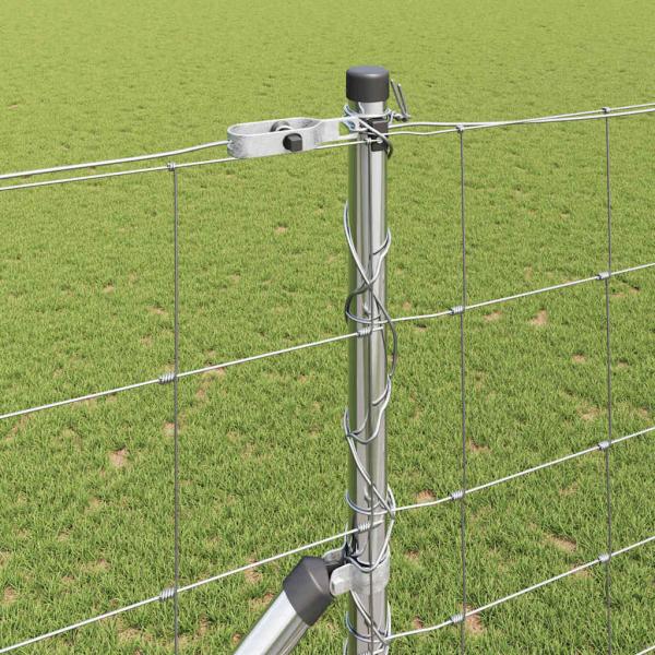Feldzaun 1,4x50 m verzinkter Stahl, Zaunpfosten mit Spike 13 Stück Ø32 mm 160 cm verzinkter Stahl