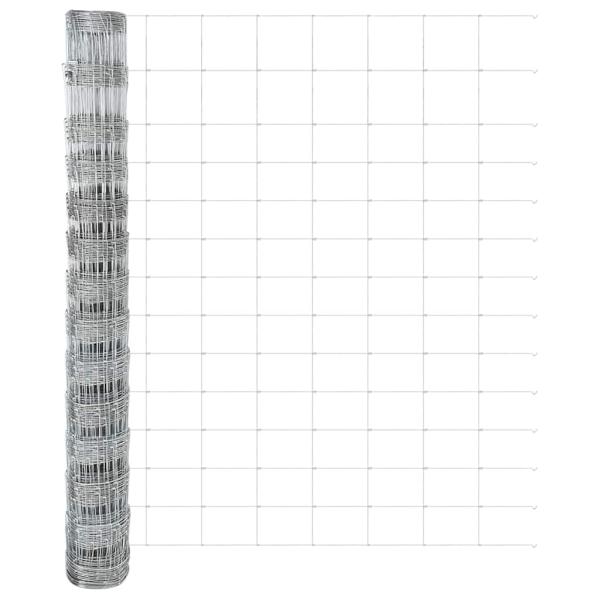 Feldzaun 1,4x50 m verzinkter Stahl, Zaunpfosten mit Spike 13 Stück Ø32 mm 160 cm verzinkter Stahl