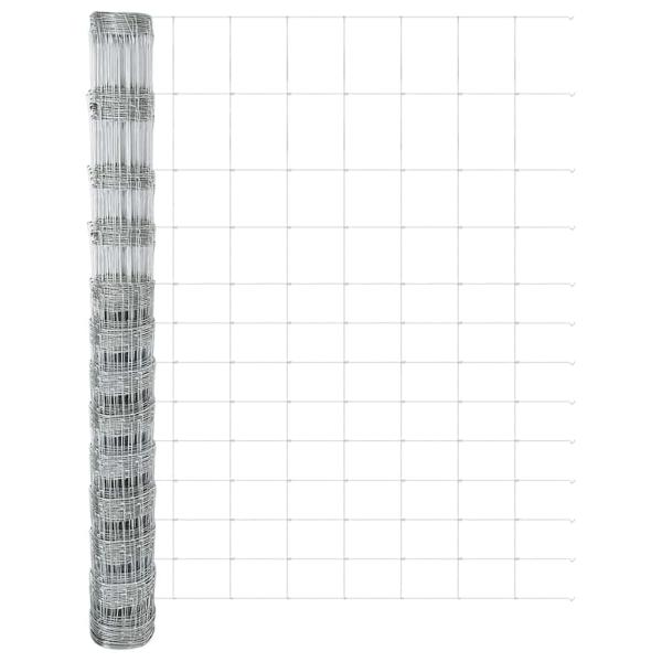 Feldzaun 1,5x50 m Verzinkter Stahl, Zaunpfosten mit Spike 13 Stk Ø32 mm 170 cm Verzinkter Stahl