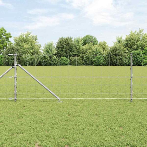 ARDEBO.de - Wiesenzaun 0,8x100 m verzinkter Stahl, Zaunpfosten mit Schraube 13 Stk Ø32 mm 100 cm verzinkter Stahl