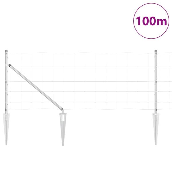 Wiesenzaun 0,8x100 m verzinkter Stahl, Zaunpfosten mit Schraube 13 Stk Ø32 mm 100 cm verzinkter Stahl