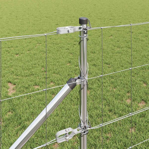 Wiesenzaun 0,8x100 m verzinkter Stahl, Zaunpfosten mit Schraube 13 Stk Ø32 mm 100 cm verzinkter Stahl