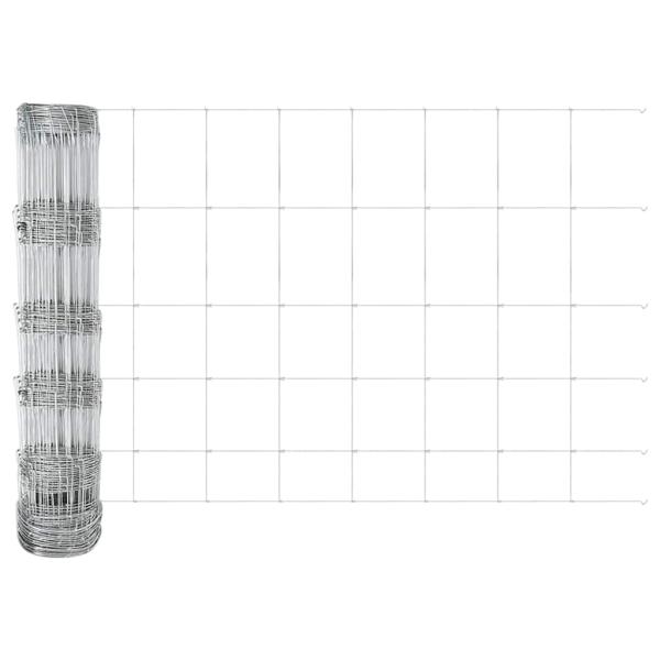 Wiesenzaun 0,8x100 m verzinkter Stahl, Zaunpfosten mit Schraube 13 Stk Ø32 mm 100 cm verzinkter Stahl