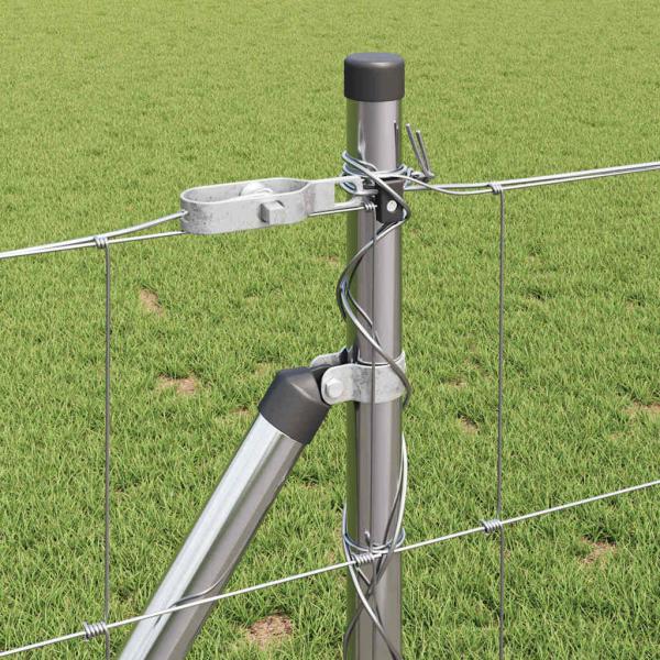 Feldzaun 0.8x25 m verzinkter Stahl, Zaunpfosten mit Bodenplatten 13 Stk Ø32mm 90cm verzinkter Stahl