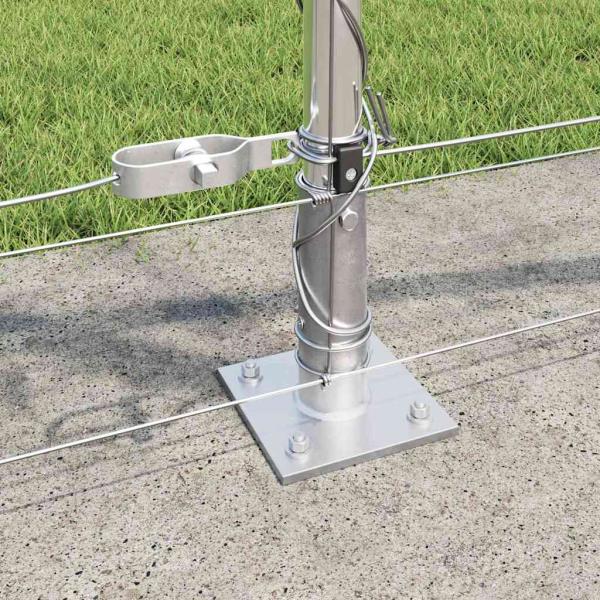 Feldzaun 0.8x25 m verzinkter Stahl, Zaunpfosten mit Fußplatten 13 Stück Ø32mm 90cm verzinkter Stahl