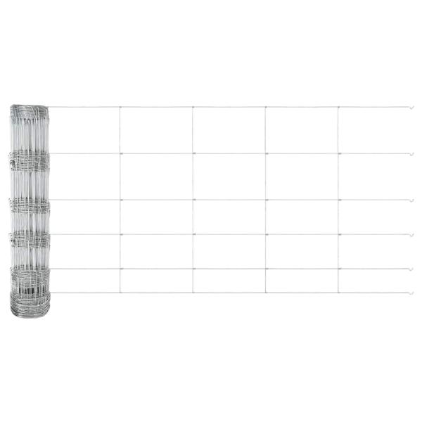 Feldzaun 0.8x25 m verzinkter Stahl, Zaunpfosten mit Fußplatten 13 Stück Ø32mm 90cm verzinkter Stahl