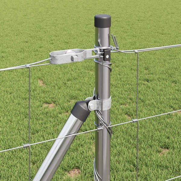 Feldzaun 0,8x25 m Verzinkter Stahl, Zaunpfosten mit Basisplatten 13 Stück Ø32mm 90cm Verzinkter Stahl