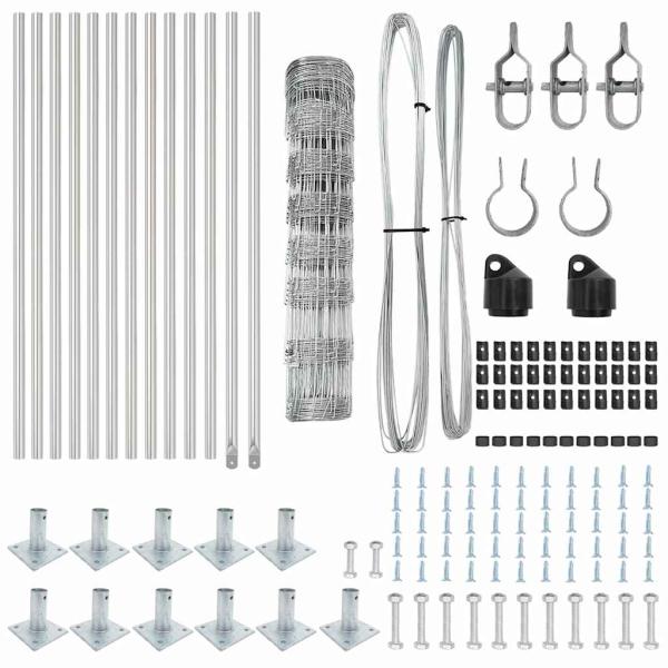 Feldzaun 0,8x25 m Verzinkter Stahl, Zaunpfosten mit Basisplatten 13 Stk Ø32mm 90cm Verzinkter Stahl