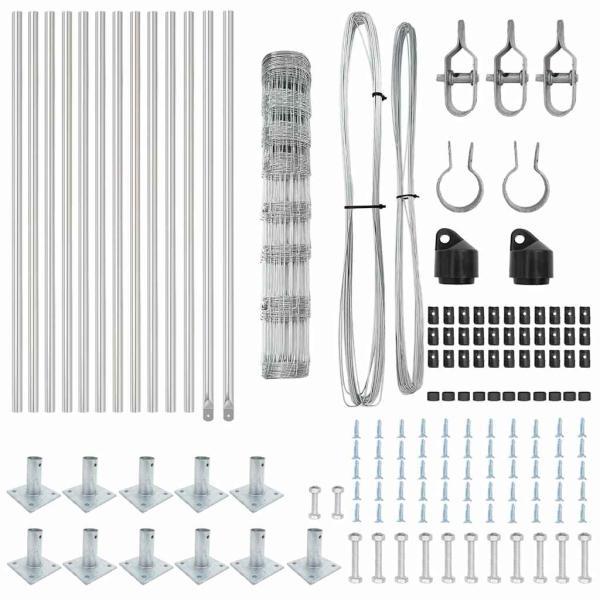 Feldzaun 1x25 m verzinkter Stahl, Zaunpfähle mit Basisplatten 13 Stück Ø32mm 110cm verzinkter Stahl