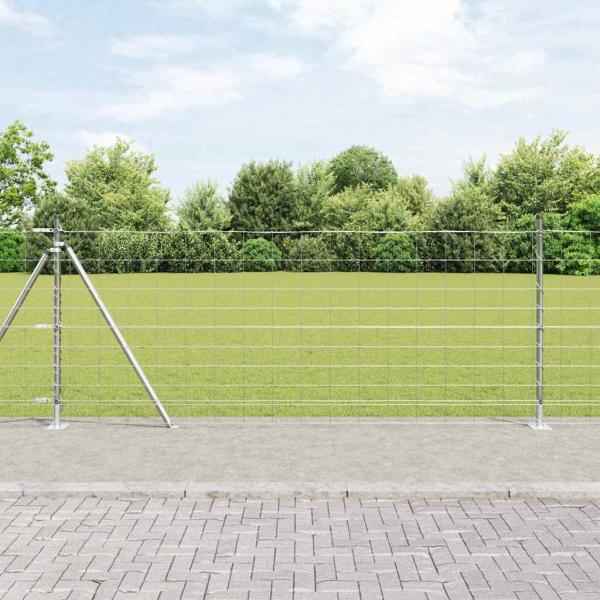 ARDEBO.de - Feldzaun 1x25 m Verzinkter Stahl, Zaunpfosten mit Sockelplatten 13 Stück Ø32mm 110cm Verzinkter Stahl