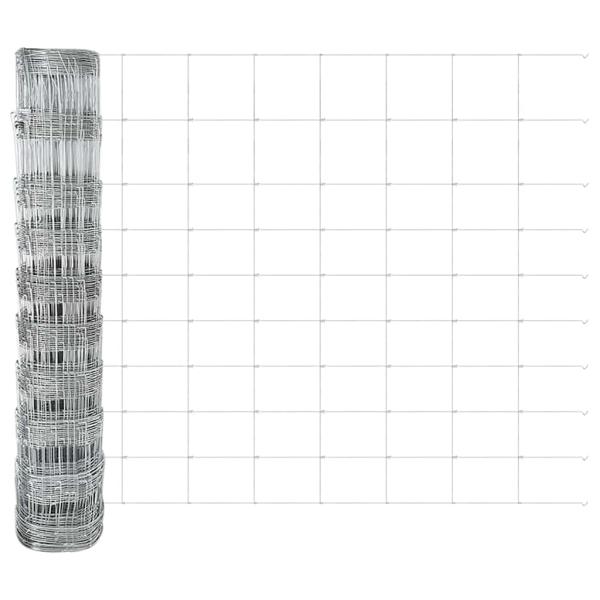 Feldzaun 1x25 m Verzinkter Stahl, Zaunpfosten mit Sockelplatten 13 Stück Ø32mm 110cm Verzinkter Stahl