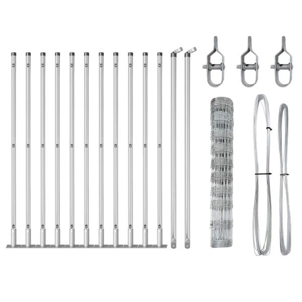 Weidezaun 1x25 m Feuerverzinkter Stahl, Zaunpfosten mit Grundplatten 13 Stück Ø32mm 110cm Feuerverzinkter Stahl