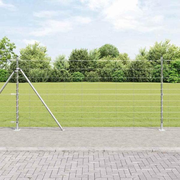 ARDEBO.de - Feldzaun 1,2x25 m verzinkter Stahl, Zaunpfosten mit Grundplatten 13 Stück Ø32mm 68,5cm verzinkter Stahl
